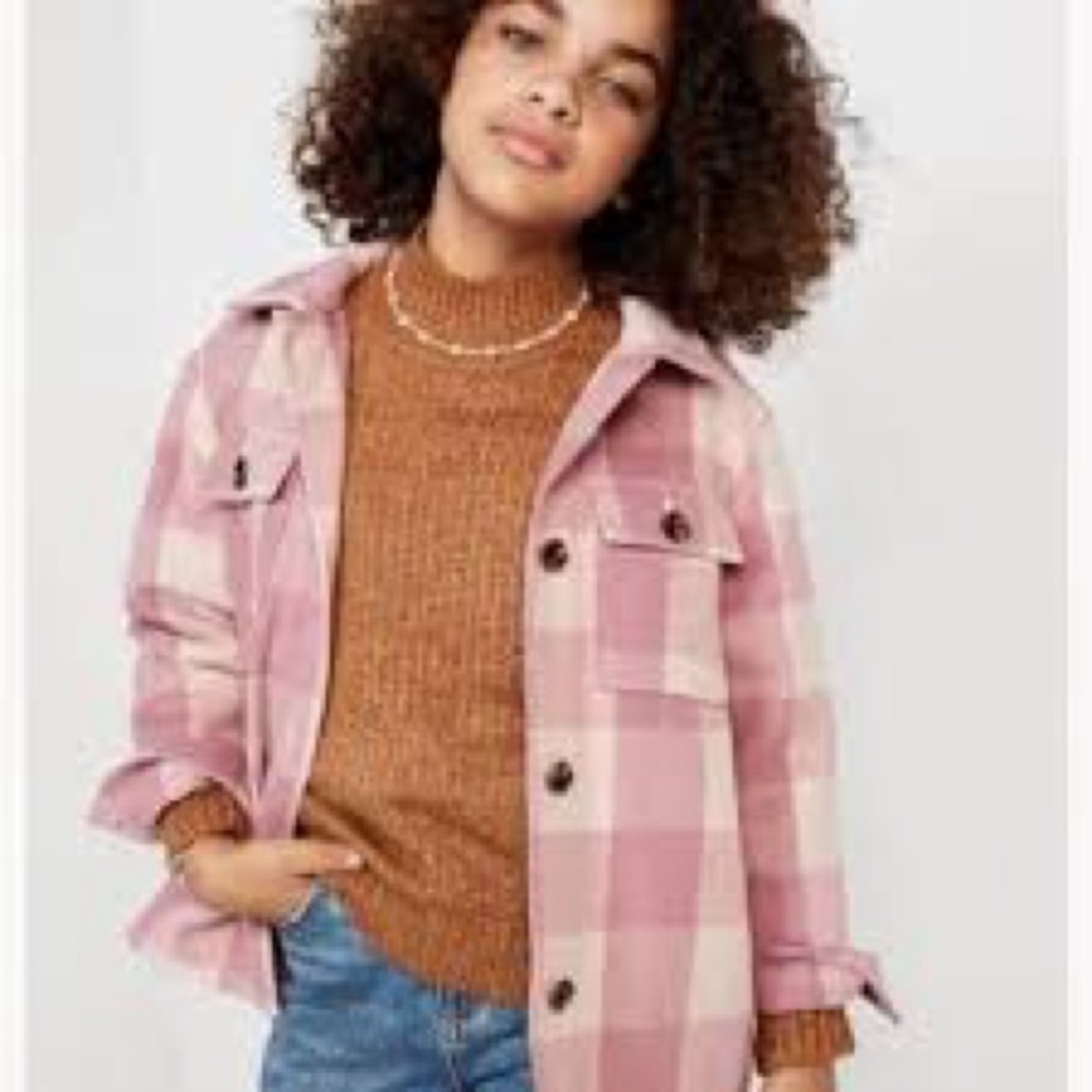 Old Navy Kids Pink Checkered Jean Jacket